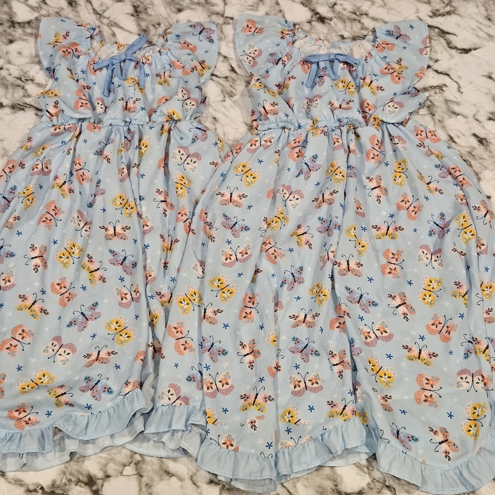 Millie Loves Lily Sister Matching Dress Set Girls Size 8 & 10 Blue Floral Church